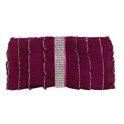 Evening Bag - 12 PCS - Pleated Glittery w/ Trimmed Ruffles - Fuchsia - BG-92233FU